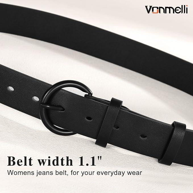 VONMELLI Women Leather Belt for Pants Jeans Dresses Ladies Belts with Fashion Gold Silver Buckle
