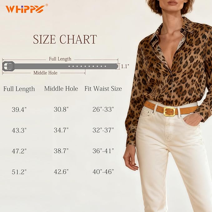 WHIPPY Women's Leather Belts with Gold Buckle Casual Fashion Ladies Waist Belts for Jeans Pants Dresses