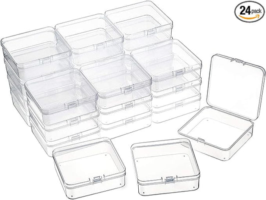 24 Packs Small Clear Plastic Beads Storage Containers Box with Hinged Lid for Storage of Small Items, Crafts, Jewelry, Hardware(3.3 x 3.3 x 1.2 Inches)