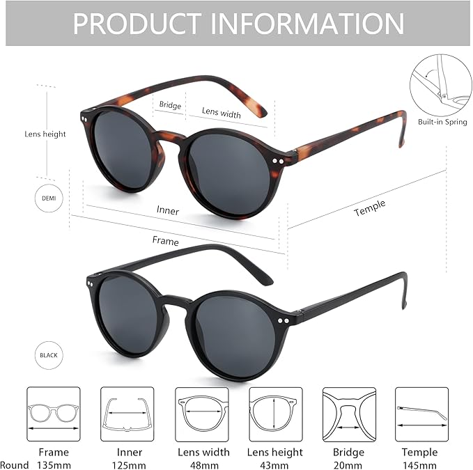 ZENOTTIC Polarized Sunglasses for Women Men: Retro Shades Round | Square Frame UV Protection 2 Pack