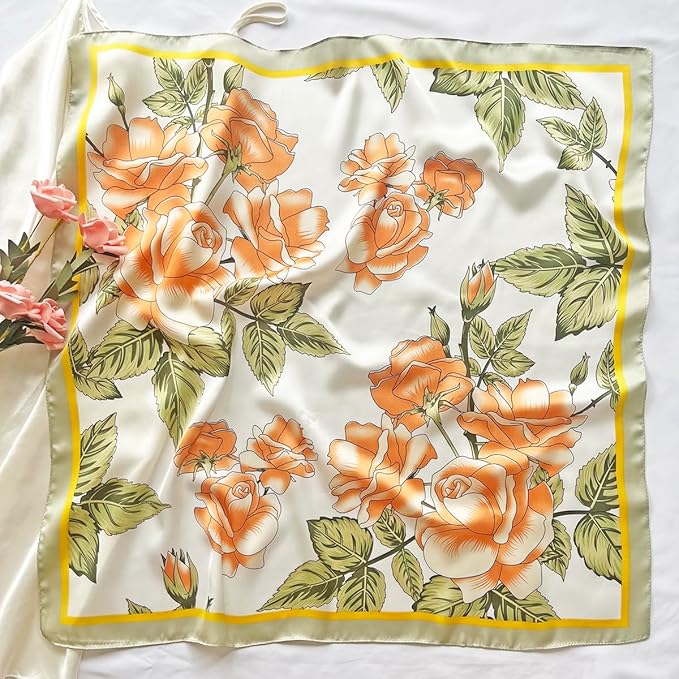 FONYVE Silk Feeling Scarf Medium Square Satin Head Scarf for Women 27.5 × 27.5 inches