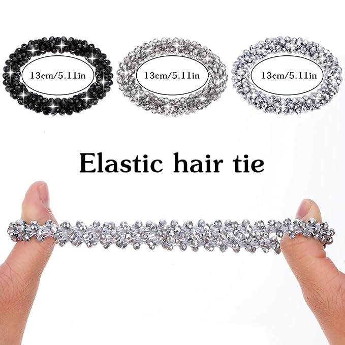 3 PCS Rhinestone Hair Tie, Sparkly Ponytail Holders,fancy Glitter Hair Scrunchies Rhinestone Hairs Accessories for Women and Girls
