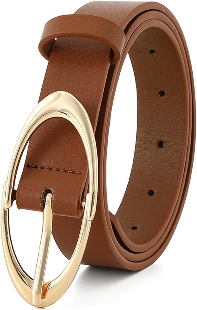 Earnda Women Faux Leather Belt for Jeans Pants Fashion Ladies Waist Belts with Gold Silver Oval Buckle