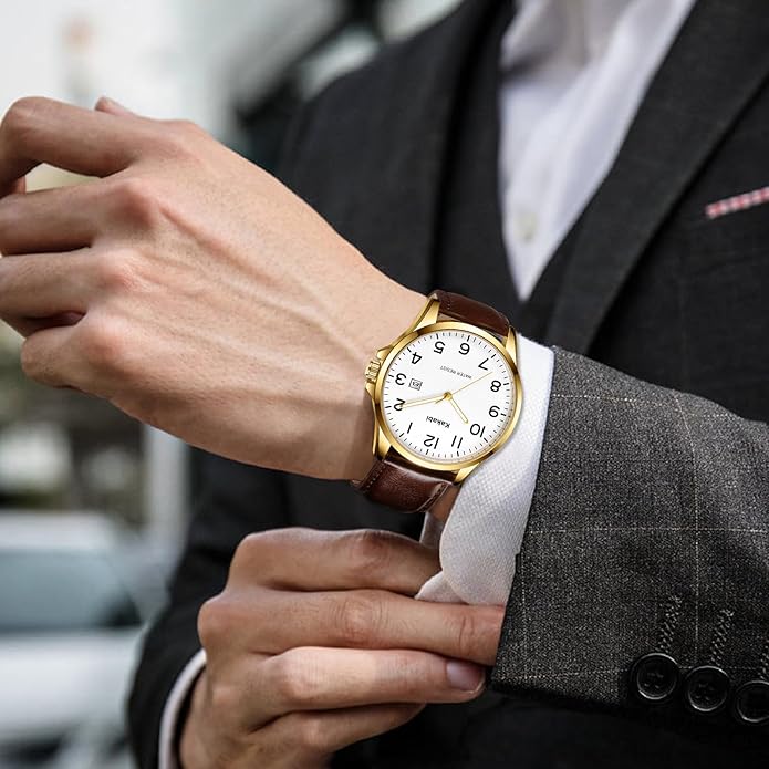 Watch for Men, Fashion Minimalist Wrist Watch Waterproof Quartz Analog Date with Leather Strap