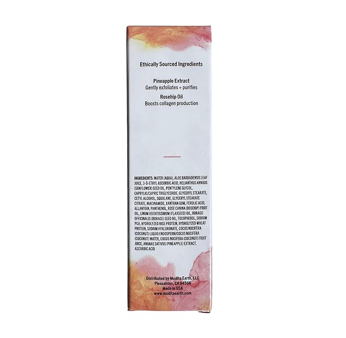 Mudita Earth Pineapple Bright Vitamin C Serum – 1 Fl Oz | Vitamin C & Niacinamide Serum for Acne Scars, Dark Spots & Hyperpigmentation, Glow-Enhancing & Even Tone Support with Rosehip, Hyaluronic Acid