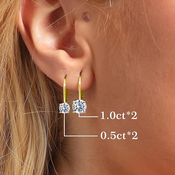 Moissanite Earrings for Women 2.0CT D Color,18K White Gold Plated Sterling Silver Dangle Earrings, Leverback Drop Earrings Jewelry for Gifts
