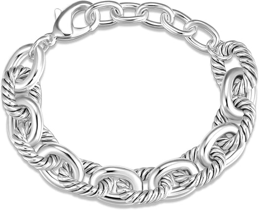UNY JEWEL Twisted Cable Wire Link Chain Bracelet Two Tone Designer Brand Inspired Women Jewelry Valentine (2 Tone)