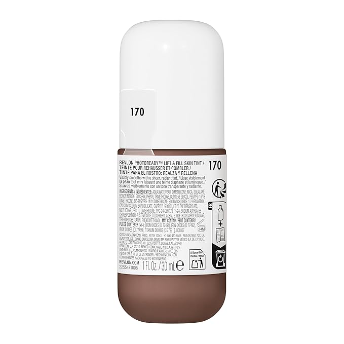 Revlon PhotoReady Lift & Fill Skin Tint, Dewy Foundation with Sheer Buildable Coverage, Lightweight & Hydrating, 170, 1 fl oz