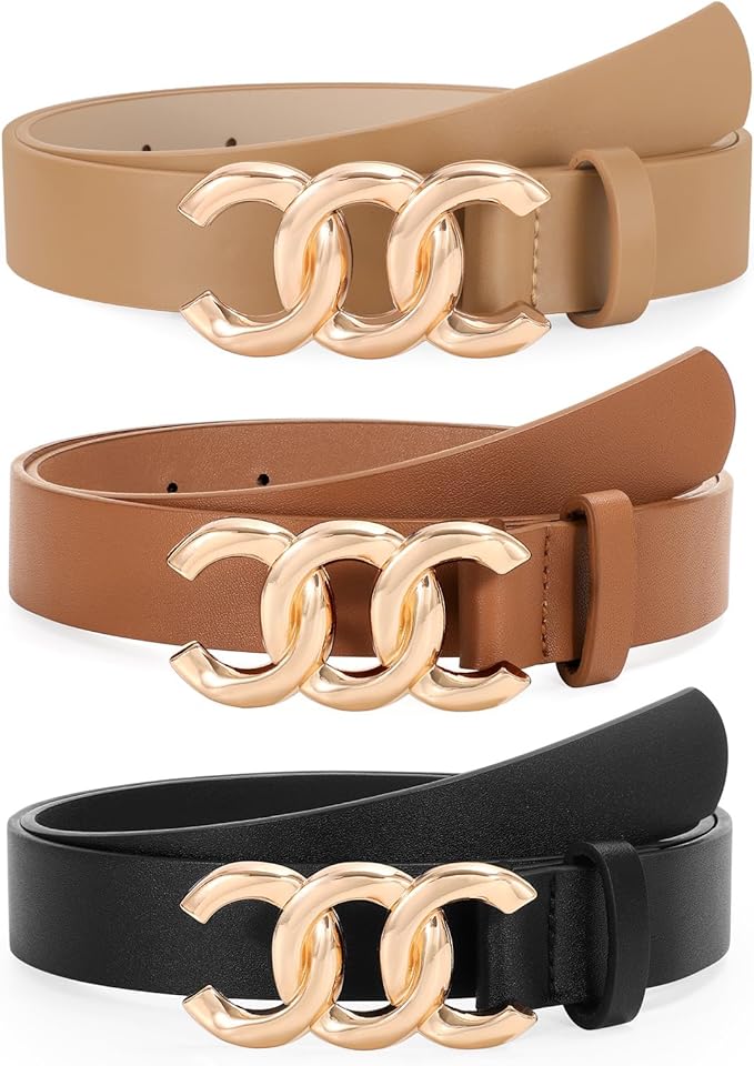 TRIWORKS 3 Pack Women's Belts for Jeans Pants Fashion Waist Belts for Ladies Leather Belts