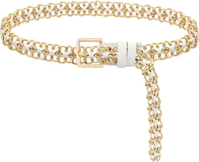 Glamorstar Gold Metal Punk Belts Leather Chain Waist Belt for Women Dresses