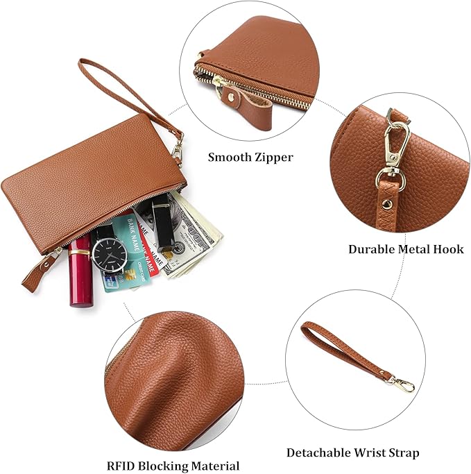 GOIACII Women's Wristlet Clutch Slim Leather Wallet RFID Blocking Handbag