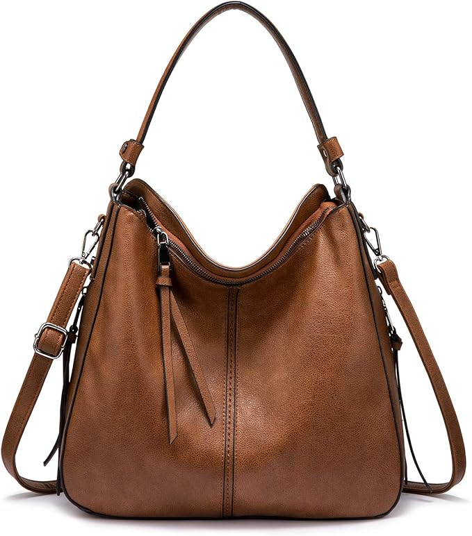 Realer Hobo Crossbody Bags for Women Designer Faux Leather Hobo Handbags Retro Large Size Shoulder Bag Bucket Purse