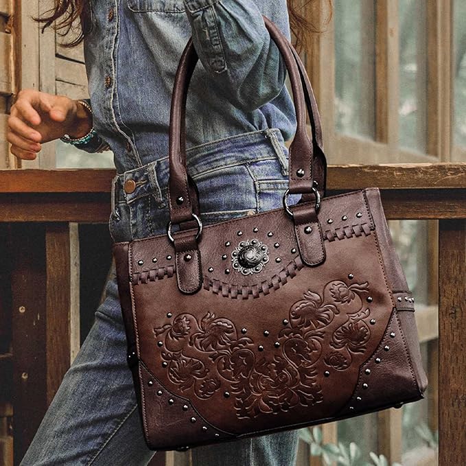Tote Bag for Women Large Western Purse Ladies Top Handle Shoulder Handbags Vintage Embossed Concho Studs