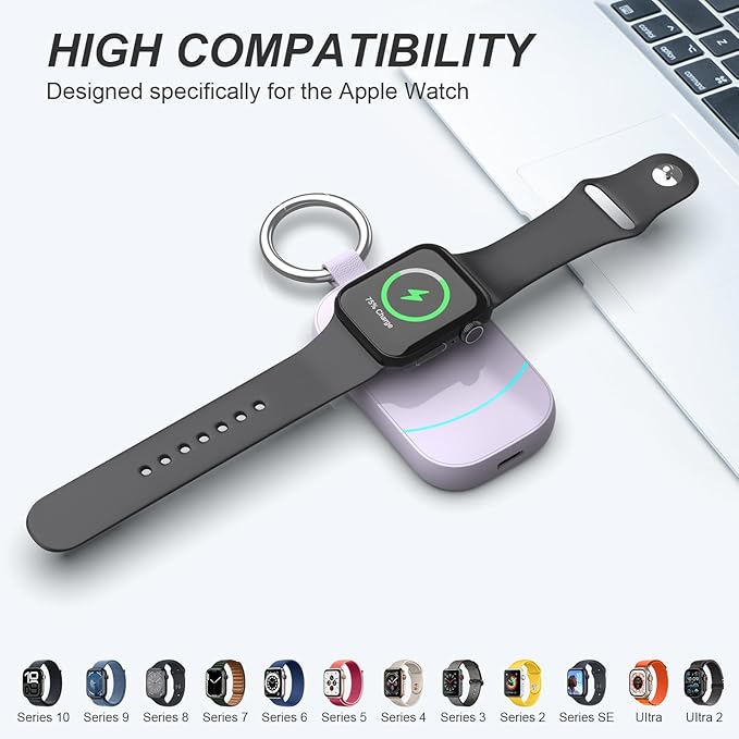 Portable Travel Charger for Apple Watch Ultra 3 -zikker 2500mAh Wireless Charger for iwatch Series 11/10/9/8/7/6/5/4/3/2/SE 3/SE 2/UItra/UItra 2 Purple