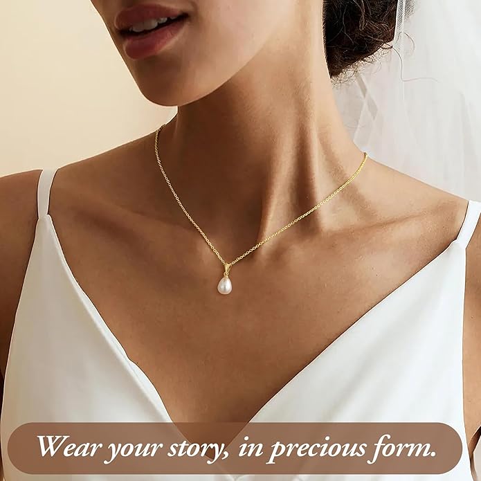 Yoosteel Pearl Necklace for Women - 14K Gold Plated Pearl Pendant Necklaces Minimalist Women Pearls Layered Necklace Dainty Trendy Bridal Bridesmaid Wedding Gifts for Her