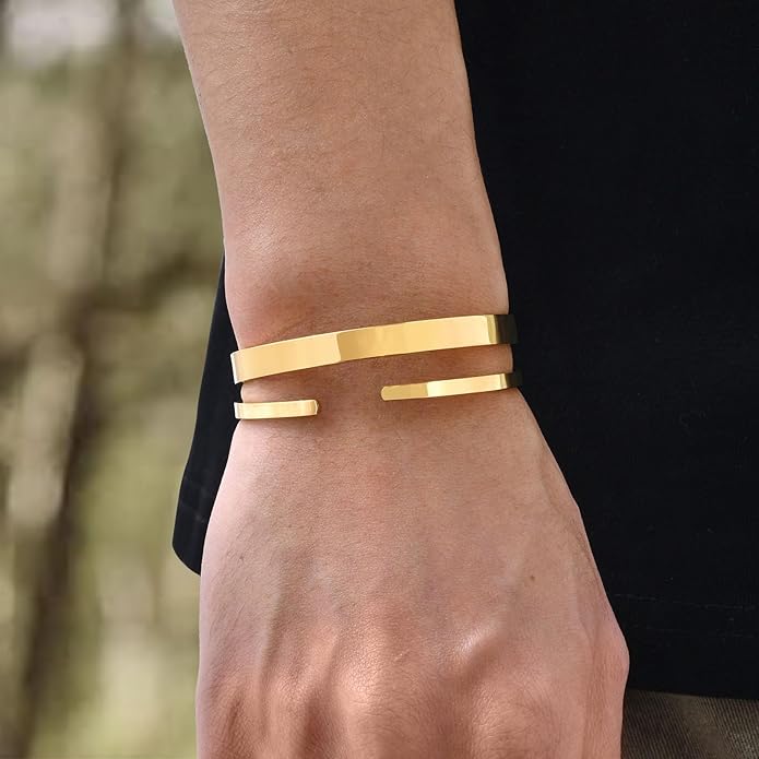 MEALGUET Stainless Steel Mens Cuff Bracelet : Minimal Cool Silver/Black/Gold Plated Open Metal Cuff Bangle Bracelets for Men,Mens Bracelet Jewelry Gift