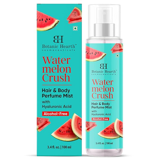 Botanic Hearth Watermelon Hair Perfume & Body Perfume Mist with Hyaluronic Acid, Alcohol-Free, Refreshing & Hydrating Body Spray, Long Lasting Fruity Fragrance, 100 ml / 3.4 fl oz