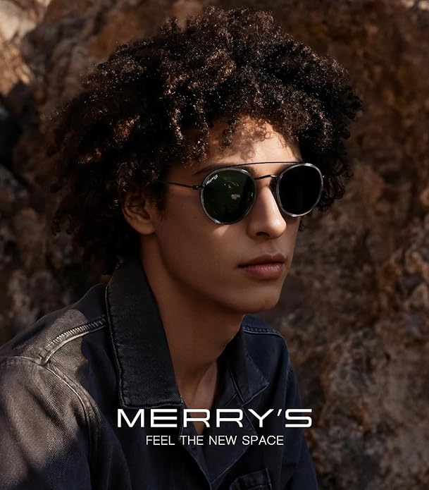 MERRY'S Retro Round Polarized Sunglasses - Unisex Double Bridge Sun Glasses