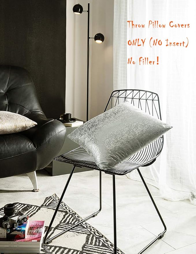 Xinrjojo Set of 2 Throw Pillow Covers, Cushion Cases, Decorative Square Pillow Case for Home Sofa Couch Chair Back Seat Bedroom Car, Invisible Zipper, 22 x22 Inch (Silver- Light Gray)