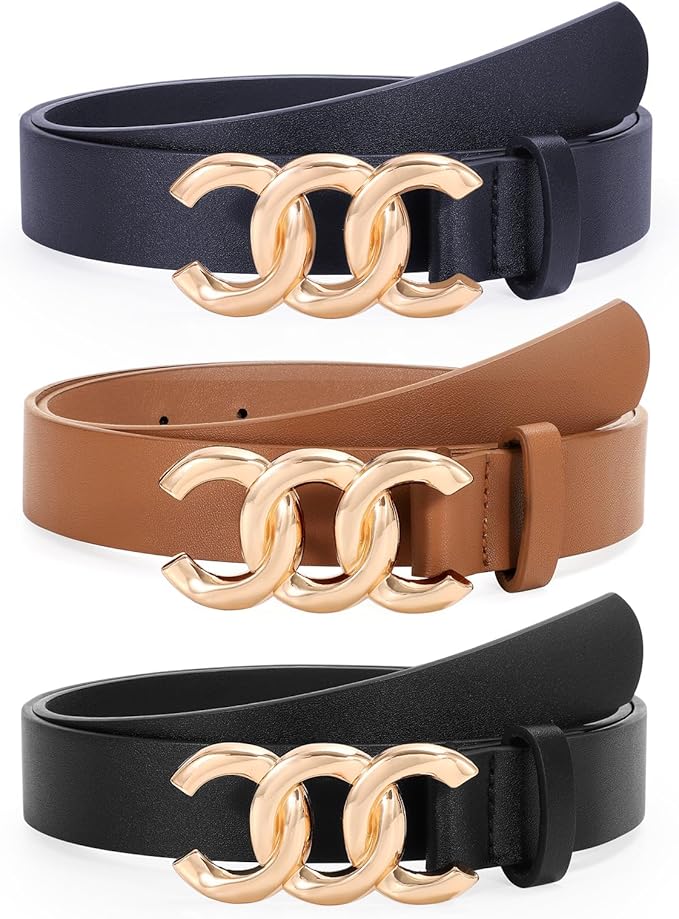 TRIWORKS 3 Pack Women's Belts for Jeans Pants Fashion Waist Belts for Ladies Leather Belts