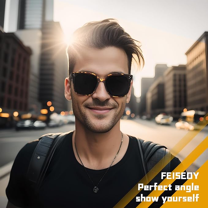 FEISEDY Oversized Polarized Sunglasses - UV400 Protection, Square Fashion Sun Glasses for Outdoor & Daily B2600