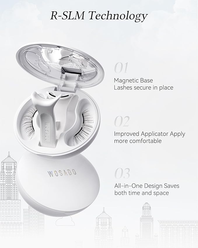 WOSADO Magnetic Eyelashes with Applicator Kit, [V14 Frost Black] Reusable Magnetic Lashes without Eyeliner, Glue-free False Lashes, Waterproof, Lightweight, Suit for Natural Makeup