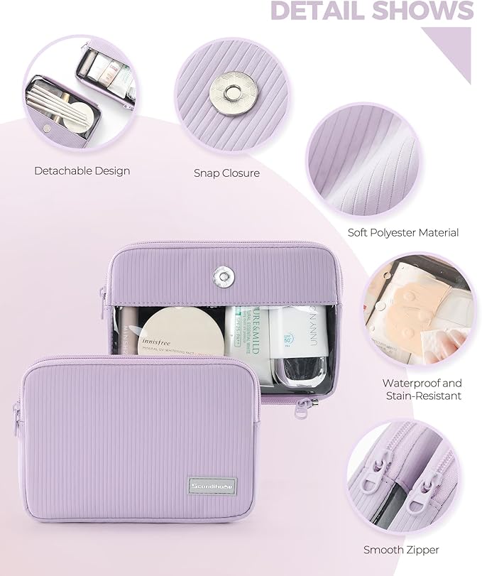 Preppy Makeup Bag, Rectangle Double Detachable Cosmetic Organizer, Clear Side Panel Portable Travel Pouches for In-Flight Essentials, Beauty & Tech Accessories, Gift for Women