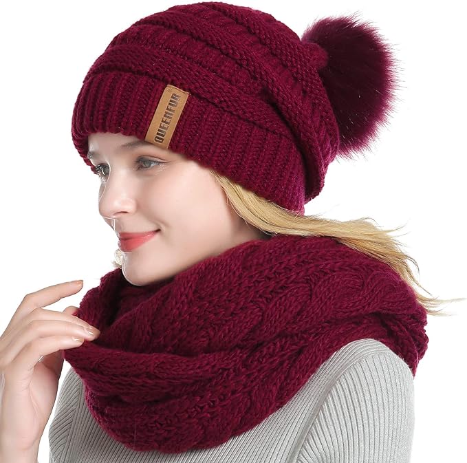 QUEENFUR Winter Women Thick Cable Knit Ribbed Infinity Circle Loop Scarf