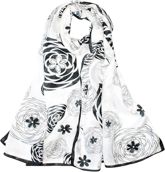 100% Mulberry Silk Scarfs for Women Floral Print Satin Long Scarf for Headscarf Hair Wraps Shawl with Gift Packed