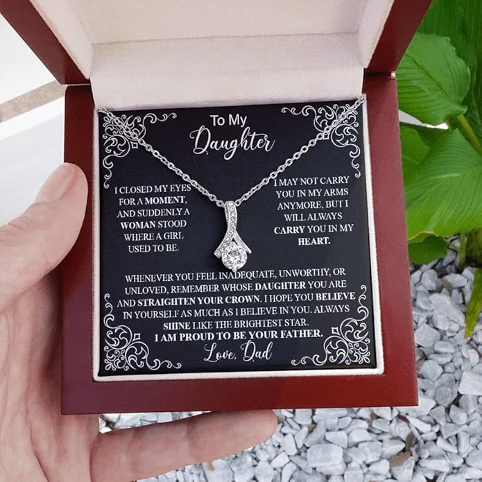 VIRAGIL To My Daughter Gift Necklace From Dad or Mom - Badass Daughter Jewelry With Heartfelt Message & Elegant Box