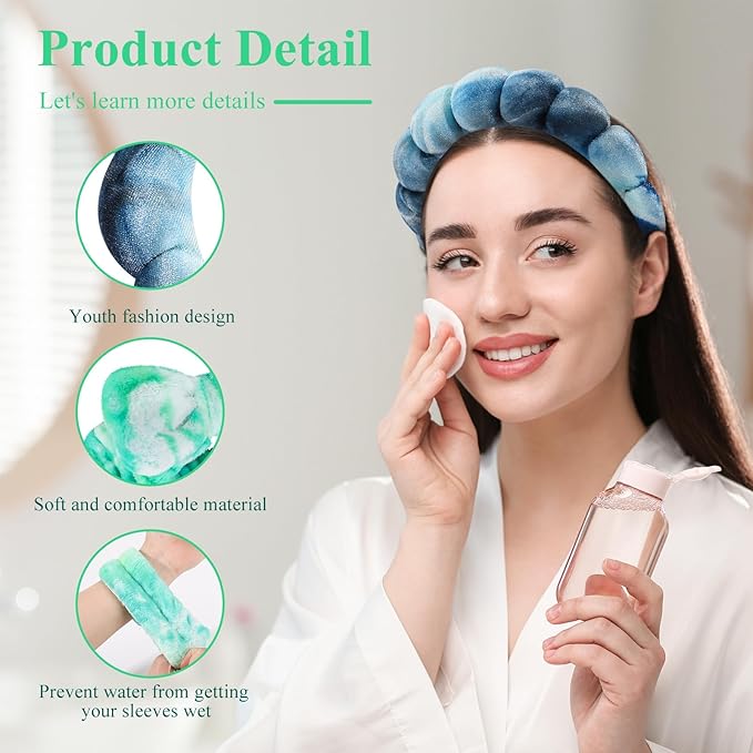 Tie Dye Spa Headband, 4 Pcs - Soft & Stretchy Headbands for Women for Washing Face, Bubble Skin Care, Makeup, Head Band for Face Wash, Shower Hair Accessories, Teen Girl Gifts Trendy Stuff