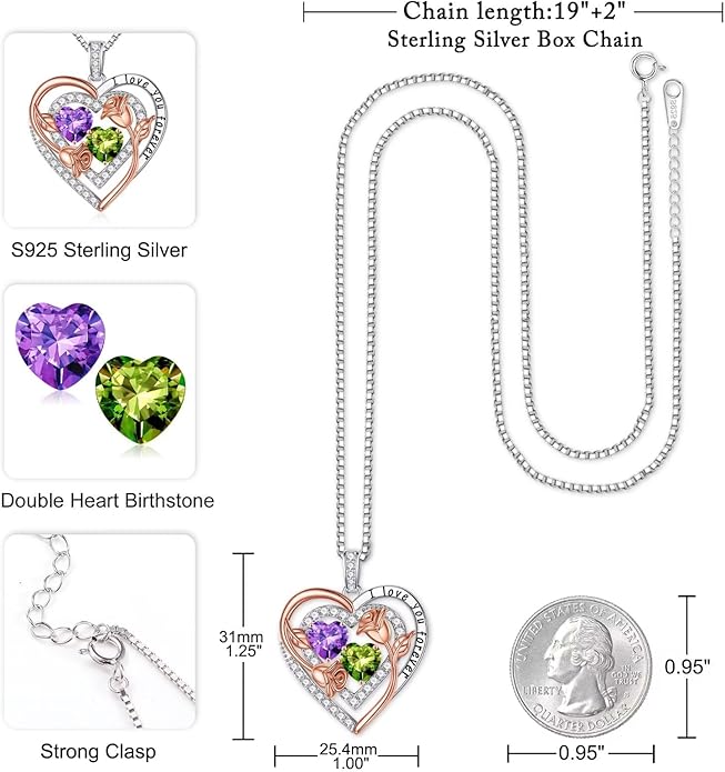 Iefil Mothers Day Gifts for Wife - Sterling Silver Birthstone Necklace Birthday Gifts for Her Wife