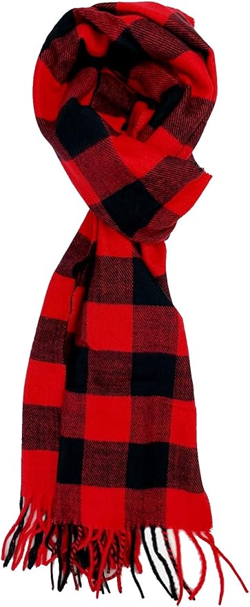 Plum Feathers Plaid Check and Solid Cashmere Feel Winter Scarf, Warm Scarfs, Cold Weather Accessories, Fringe Scarves