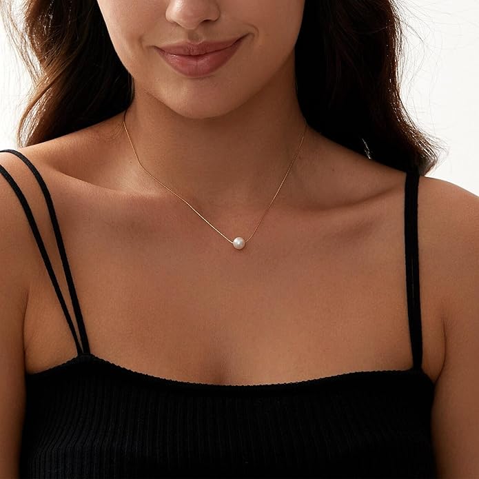 Gold Pearl Necklaces for Women Trendy 14k Gold Plated Dainty Necklace Simple Pearl Drop Single Charm Pendant Necklace Women's Jewelry Best Friend Birthday Gifts Gold Jewelry for Women