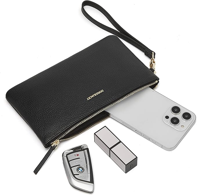 DORIS&JACKY Small Leather Wristlet Clutch Purse for Women Slim Designer Wallet and Cellphone Pouch Bag With Detachable Strap