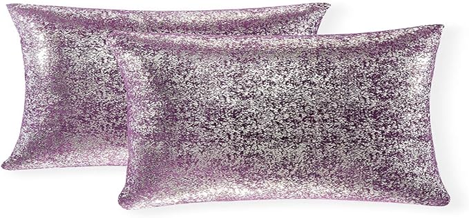 Xinrjojo Set of 2,12 x 20 In,Throw Pillow Covers, Cushion Cases, Decorative Square, Slipover Pillowslip for Home Sofa Couch Chair Back Seat Bedroom Car, Invisible Zipper (Silver- Lavender Purple)