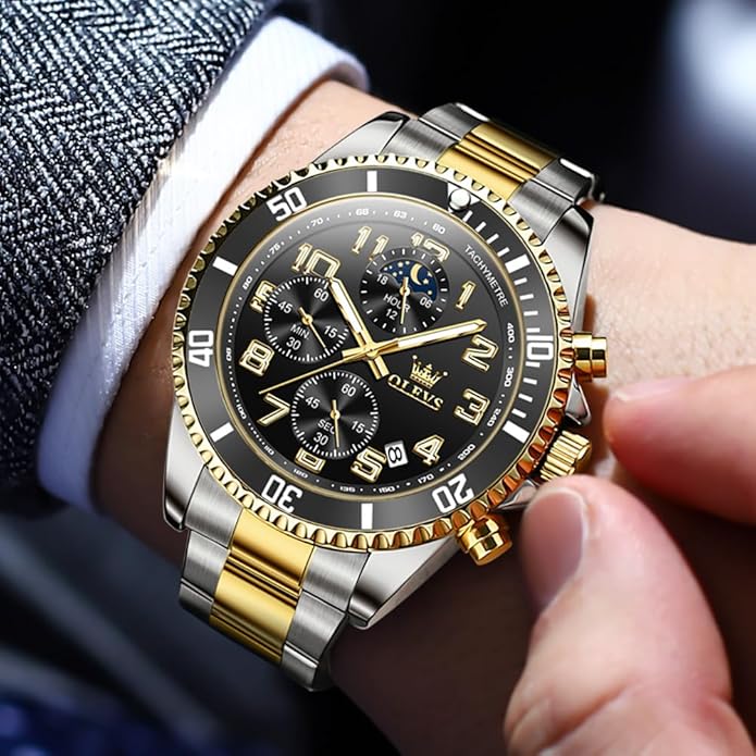 OLEVS Mens Watches Big Face Stainless Steel Waterproof Date Analog Quartz Watches Fashion BusinessWrist Watches for Men…