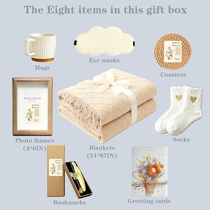 Birthday Gifts for Women,Care Package Gift Box for Women,Get Well Soon Gift Baskets for Her,Sister,Best Friend,Mom,Wife,Thoughtful Self Care Gifts with Blanket,Coffee Mug,Photo Frame
