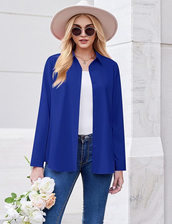 ZEAGOO Button Down Shirt for Women Long Sleeve Blouses Floral Printed Tops Business Casual Work Outfits S-XXL
