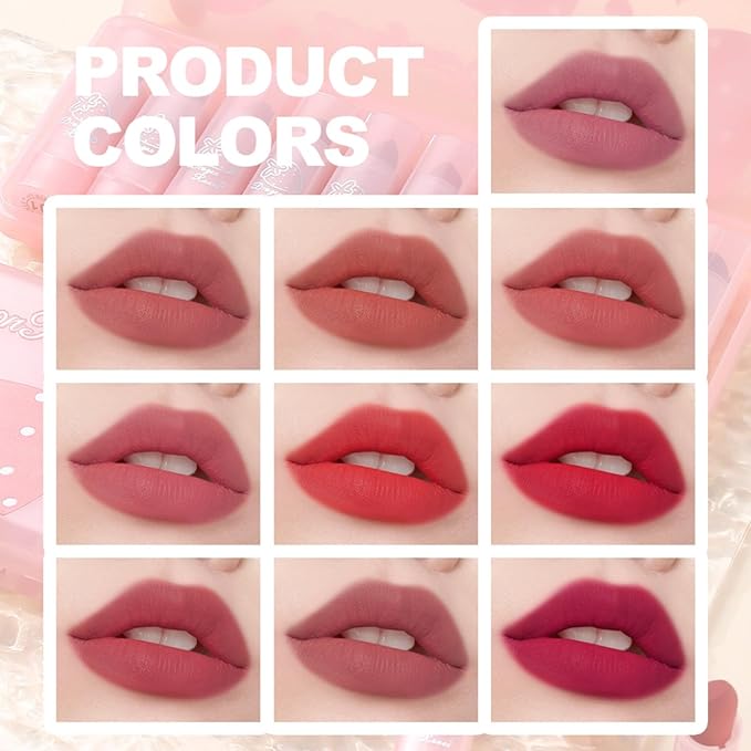 10 Pcs Lip Tint Set Cute Glossy Lip Stains and Matte Lipsticks with Long-lasting and Quick-drying Mini Lip Gloss Lipstick for Makeup Gift (Strawberry, Lipstick)