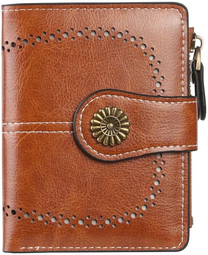 Premium Slim Genuine Leather Bifold Wallet for Women with Advanced RFID Blocking Technology and Zippered Coin Compartment (Brown)