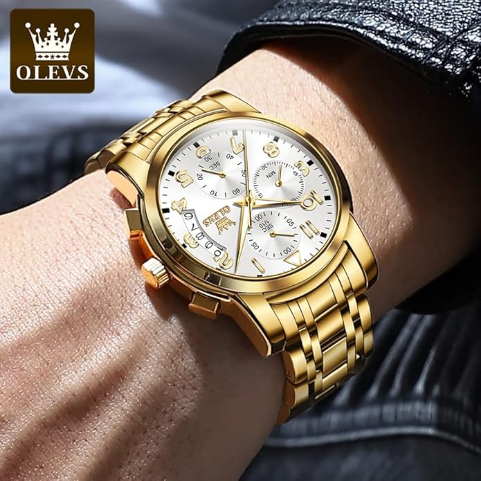 OLEVS Mens Watches Waterproof Stainless Steel Adjustable Bracelet Watch Quartz Analog Watch for Men Fashion Business Classic Mens's Wrist watch's Casual Watches Gold/Blue/Black/White/Face/Dial