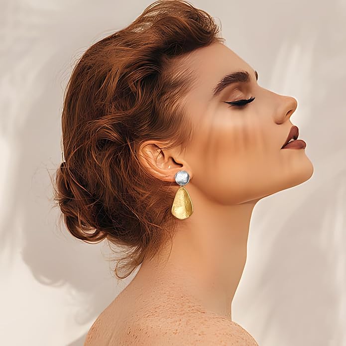 YUJIE Gold Plated Earrings for Women Geometric Chunky Dangle Earring Trendy Silvery Two-Tone Statement Jewelry