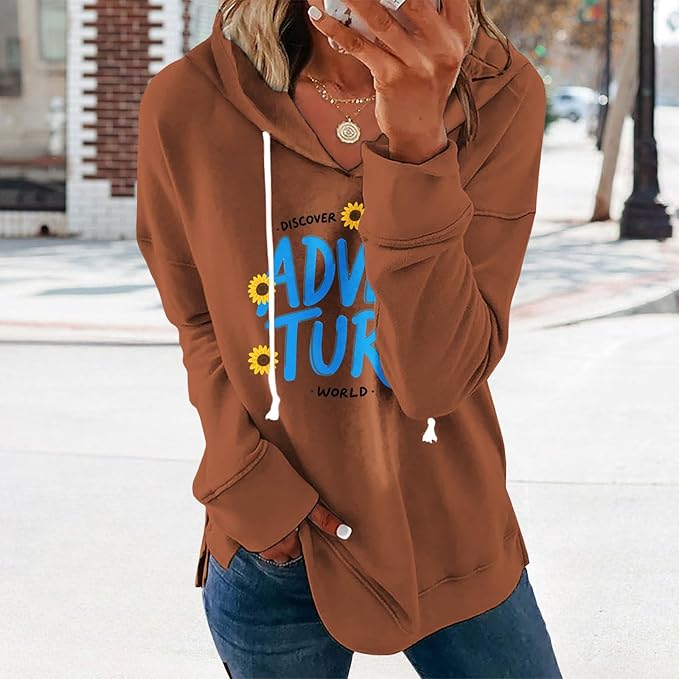 Womens Black Floral Print Hoodie Long Sleeve Cotton Blend Pullover Sweatshirt Loose Fit Casual Top For Everyday Wear