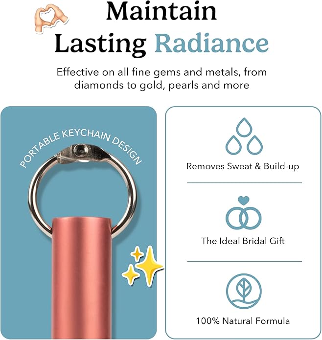 Natural Diamond Cleaner Pen Keychain – Non-Toxic, Portable Jewelry Cleaner for Silver, Gold & Fine Jewelry – Gentle, Easy Shine for Women On-The-Go