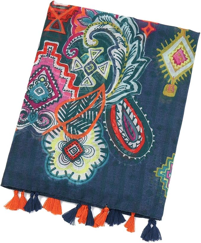 Yeieeo Boho Scarf for Women Lightweight Floral Printed Scarf Fall Winter Fashion Fringed Shawl