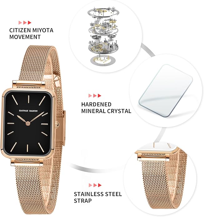 HANNAH MARTIN Watches for Women Waterproof Ladies Analog Quartz Wrist Watches Stainless Steel Band Fashion Dainty Female Watch Luxury Bracelet Diamond