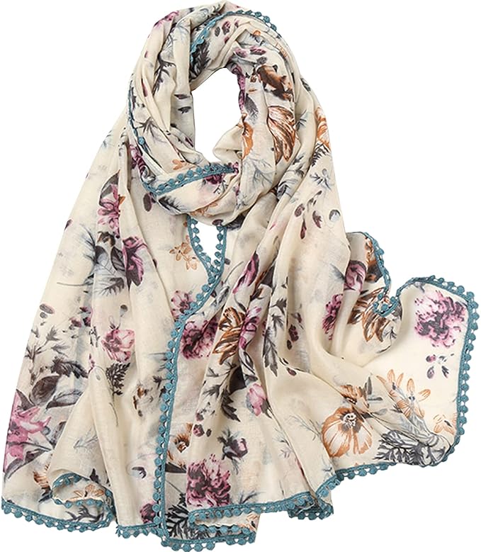 Yeieeo Boho Scarf for Women Lightweight Floral Printed Scarf Fall Winter Fashion Fringed Shawl