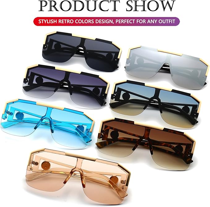 AIEYEZO Square Oversized Sunglasses Flat Top Shield Sun Glasses for Men Women One Lens Square Shades