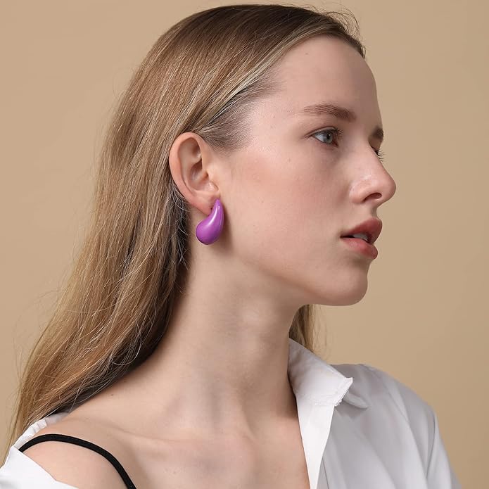Apsvo Chunky 14K Gold Plated Hoop Earrings for Women, Lightweight Waterdrop Hollow Open Hoops, Hypoallergenic Dupes Earrings